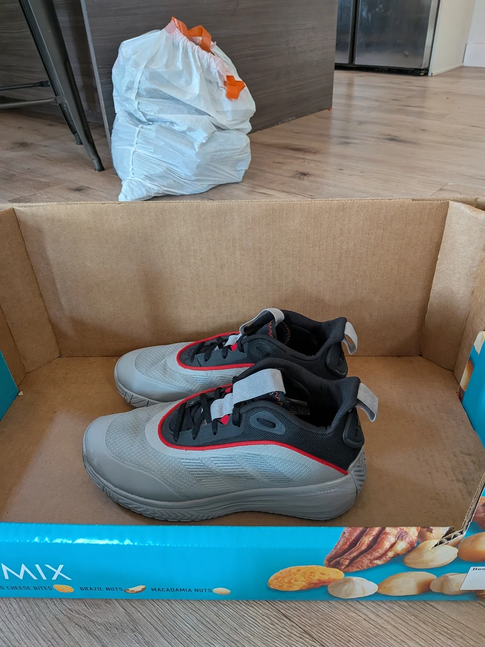 adidas Men's Gray Mesh Sneakers with Black and Orange Accents